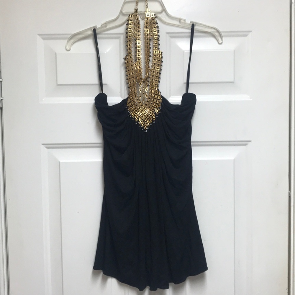 Sky  black & gold halter top